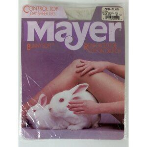 Vintage Mayer Ivory Pantyhose Reinforced Toe Medium Plus New Made In USA